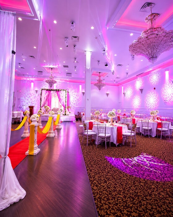 Glamorous Pink And Purple Wedding Ballroom