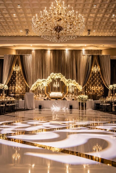 Opulent Golden Ballroom Wedding Stage