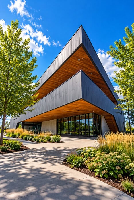 Angular Modern Building Beneath A Blue Sky