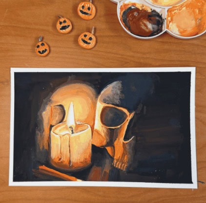 Glowing Gouache Spooky Halloween Scenes