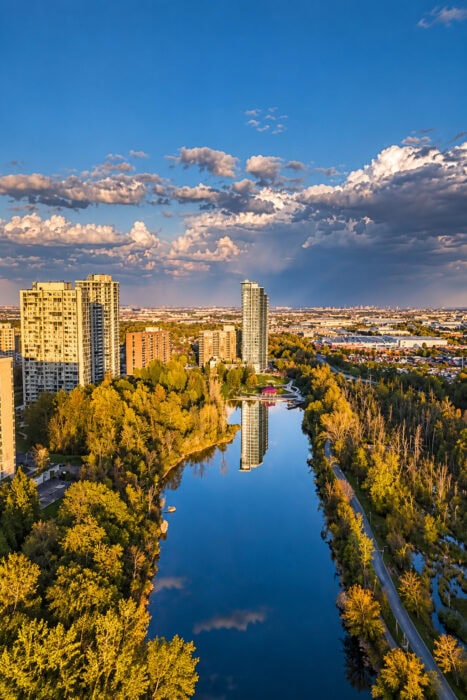 Golden Hour Waterfront Skyline Reflection