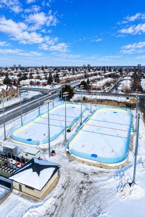 Snowy Suburban Ice Rink Complex