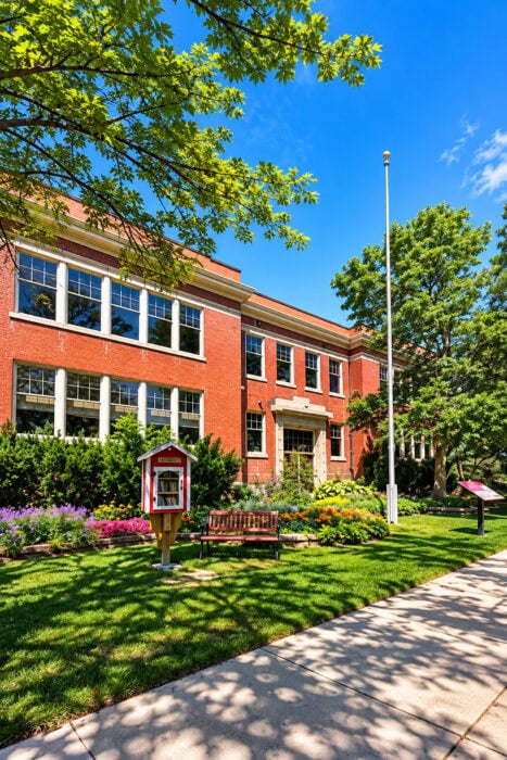 Sunny Red Brick Library Garden